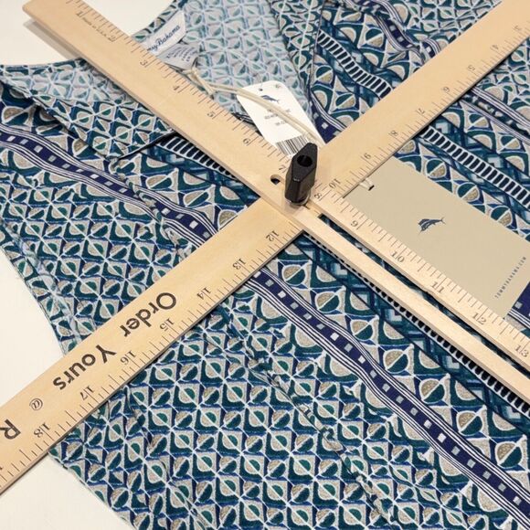 NWT Tommy Bahama Oversize Rayon Blue Green Geometric Tassel Blouse Women Size XS - Picture 13 of 13